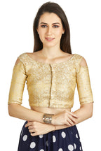 Aastha Fashion Beige Brocade Boat Neck Cold Sleeve Readymade Blouse | Grocsy
