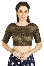 Aastha Fashion Black Brocade Boat neck Plain Readymade Blouse | Grocsy