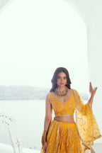 Eilara Glamorous Yellow Net With Embroidered And Thread Zari Sequence Weeding Lehenga Choli | Grocsy
