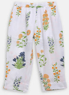 Ahalyaa White Cotton Straight Floral Printed Kids Kurta Pant Sets With Dupatta For Girls | Grocsy