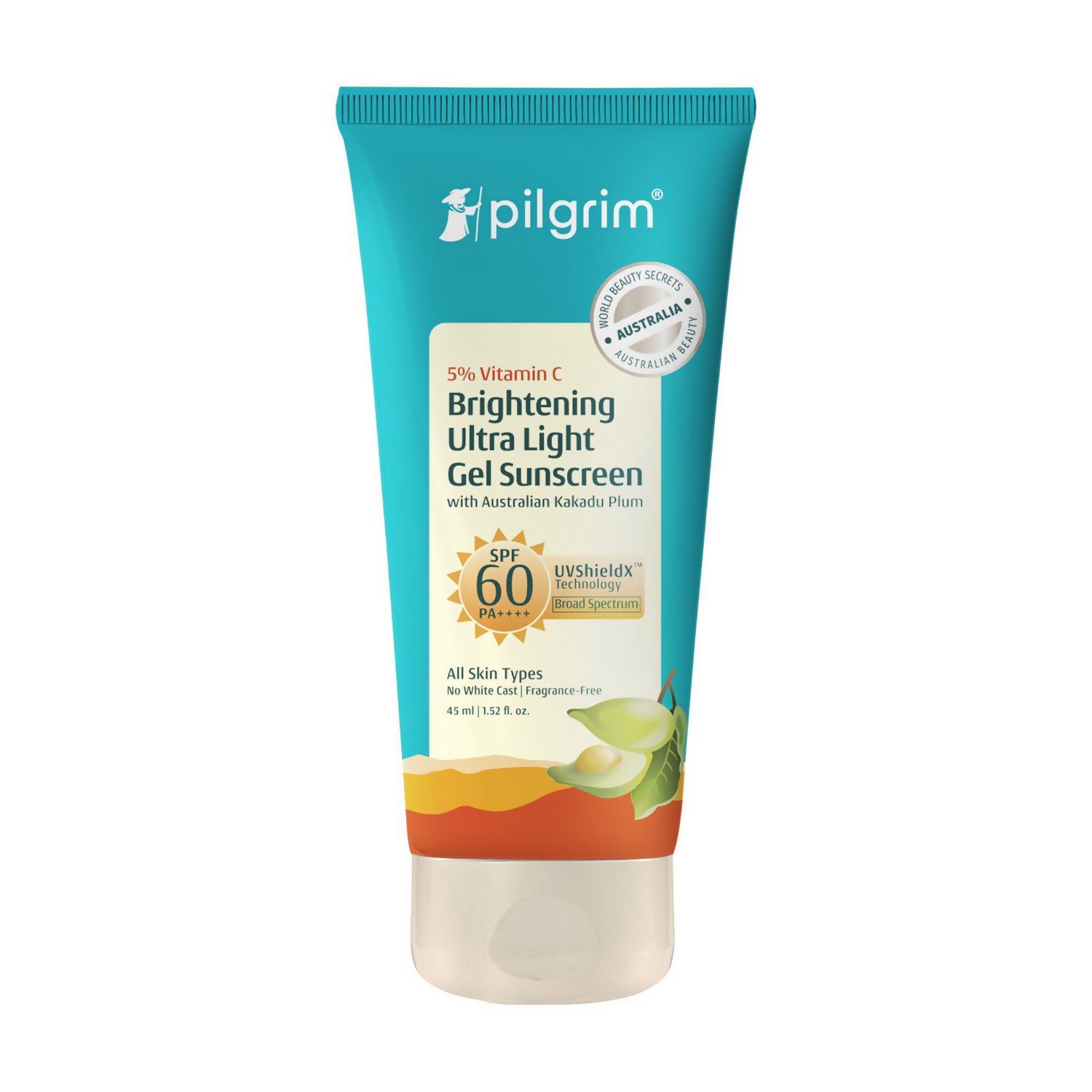 Pilgrim 5% Vitamin C Brightening Ultra Light Gel Sunscreen SPF 60 PA++++ | Grocsy