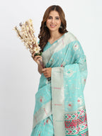Shree Shyam Fashion Linen Cotton Sea Green Saree | Grocsy