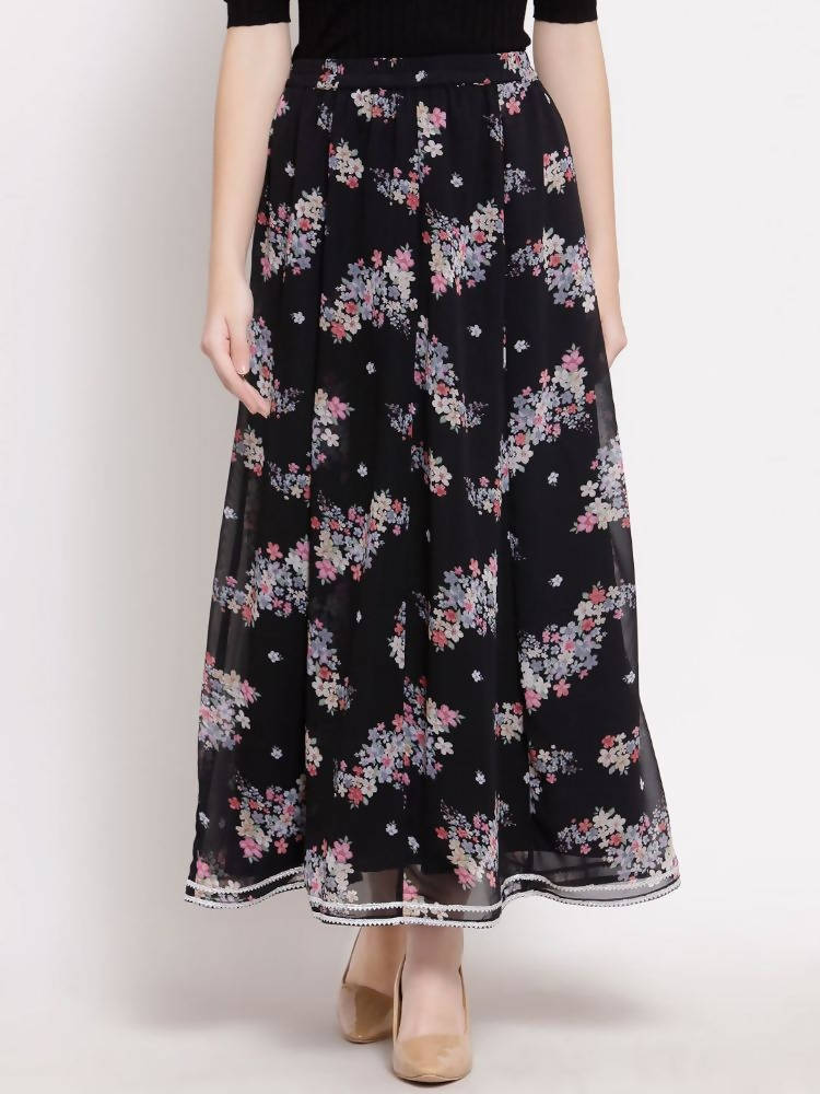 Myshka Women's Multi Georgette Na Na Printed Casual Skirt | Grocsy