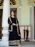 Prazu Fashion Black Faux Georgette Embroidered Gown With Dupatta | Grocsy