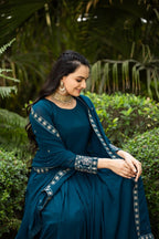 Prazu Fashion Rama Blue Faux Georgette Embroidered Gown With Dupatta | Grocsy