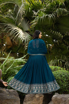 Prazu Fashion Rama Blue Faux Georgette Embroidered Gown With Dupatta | Grocsy