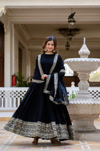 Prazu Fashion Black Faux Georgette Embroidered Gown With Dupatta | Grocsy