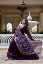 Prazu Fashion Wine Faux Georgette Pearl Handwork Gown With Dupatta | Grocsy