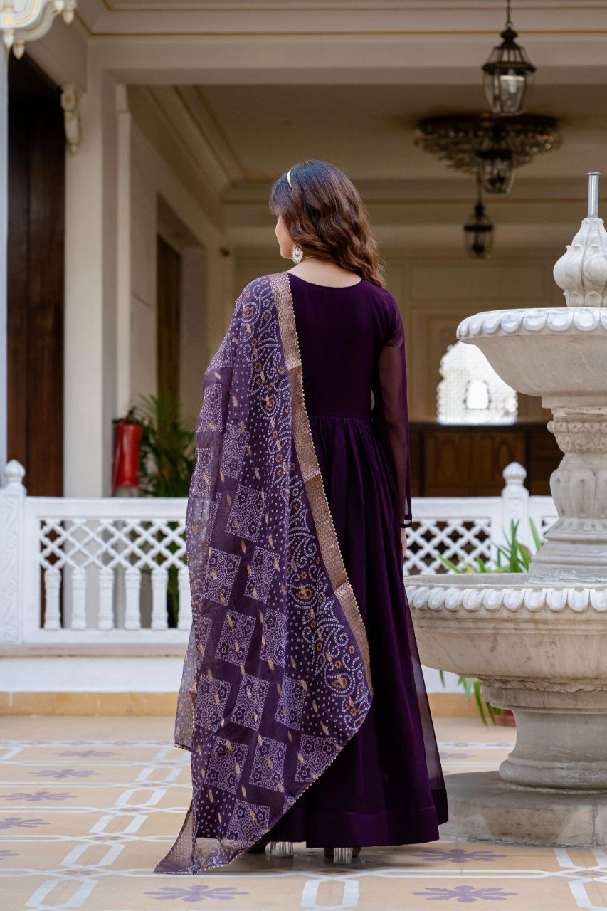 Prazu Fashion Wine Faux Georgette Pearl Handwork Gown With Dupatta | Grocsy
