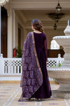 Prazu Fashion Wine Faux Georgette Pearl Handwork Gown With Dupatta | Grocsy
