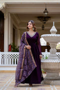 Prazu Fashion Wine Faux Georgette Pearl Handwork Gown With Dupatta | Grocsy