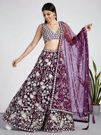 House of Panchhi Burgundy Net heavy Sequinse embroidery Semi-Stitched Lehenga choli & Dupatta | Grocsy