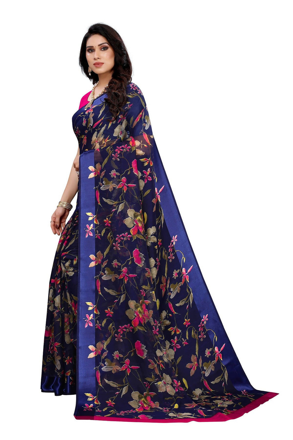 Vamika Navy Linen Satin Patta Saree (MANSI NAVY) | Grocsy