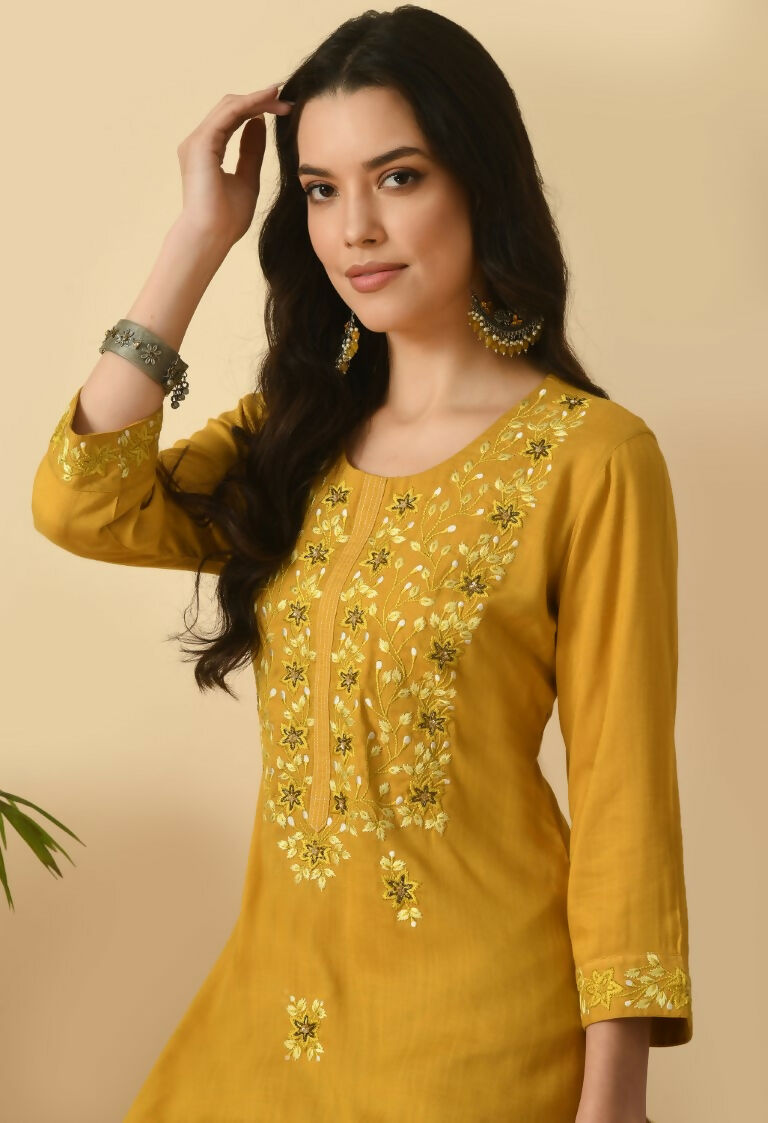 Joban Fashion Mustard Cotton Rayon Kurta Set | Grocsy
