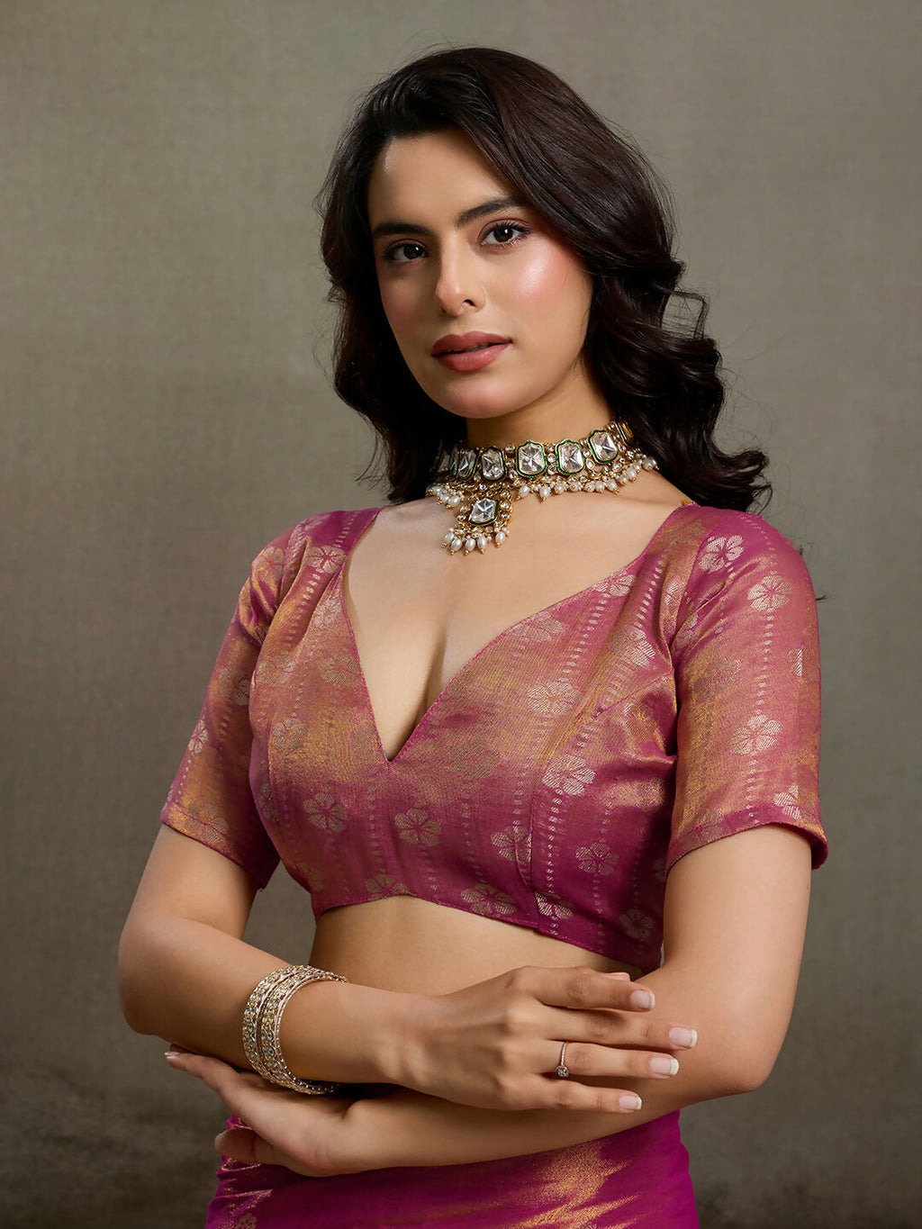 Shree Shyam Fashion Magenta Tissue Silk Saree | Grocsy