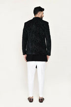 Joban Fashion Black Colored Velvet Based With Full Embroidered Fabric Open Jacket, Indo Western With Pant | Grocsy