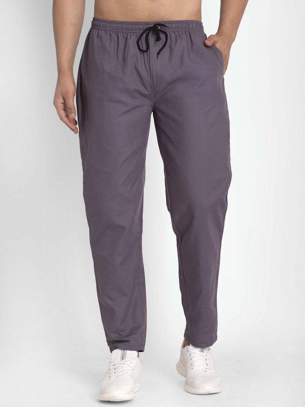 Jainish Men's Grey Solid Cotton Track Pants ( JOG 011Grey ) | Grocsy