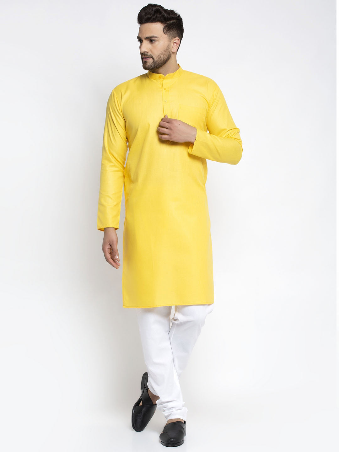 Jompers Men's Lemon Cotton Solid Kurta Payjama Sets | Grocsy