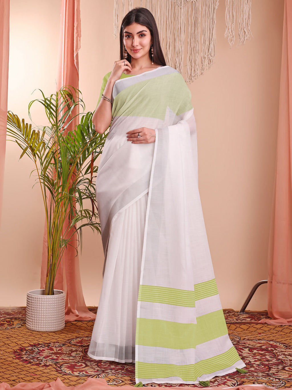 Shree Shyam Fashion The White Loom White Linen Cotton Saree | Grocsy