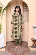 Miravan Womens Straight Polka Dot Printed Green Kurta With Palazzo | Grocsy