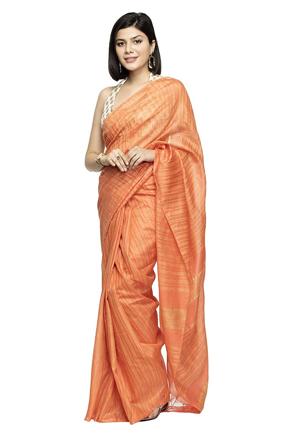 Mominos Fashion Orange Color Bhagalpuri Saree | Grocsy
