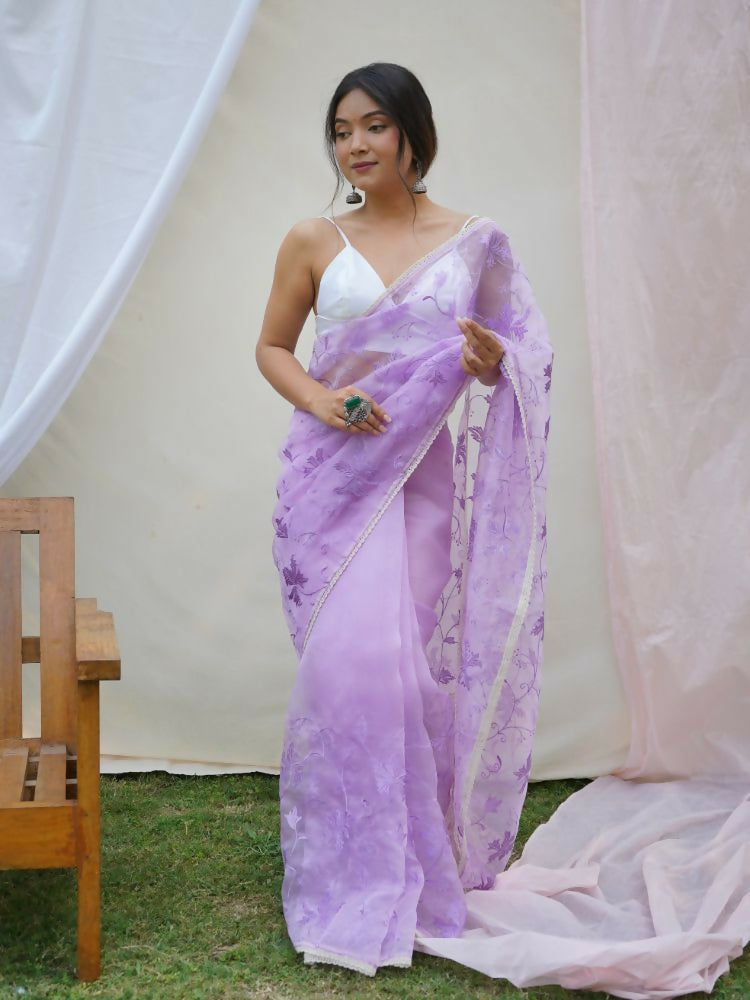 Vamsee Ishaq Lavender Organza Saree | Grocsy
