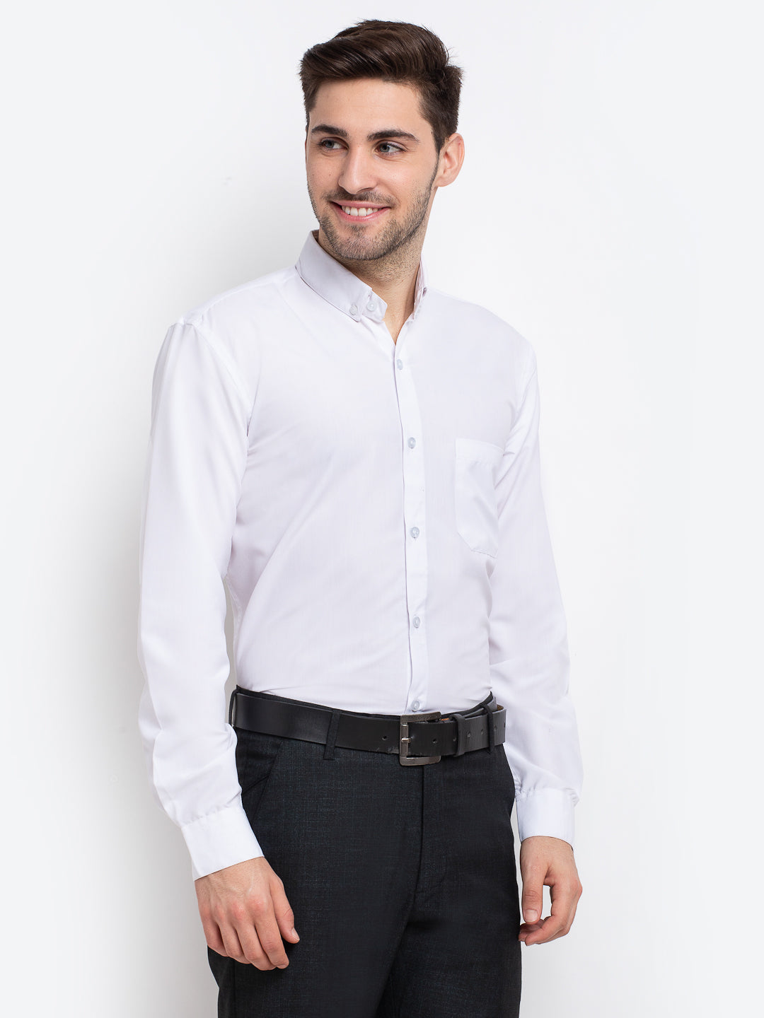Jainish Men's Button Down Collar Cotton Formal Shirt - White | Grocsy