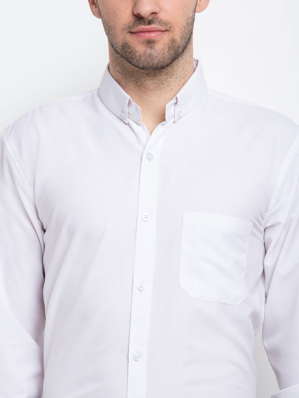Jainish Men's Button Down Collar Cotton Formal Shirt - White | Grocsy