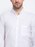 Jainish Men's Button Down Collar Cotton Formal Shirt - White | Grocsy
