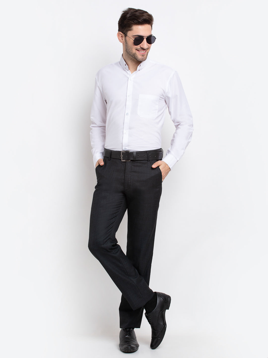 Jainish Men's Button Down Collar Cotton Formal Shirt - White | Grocsy