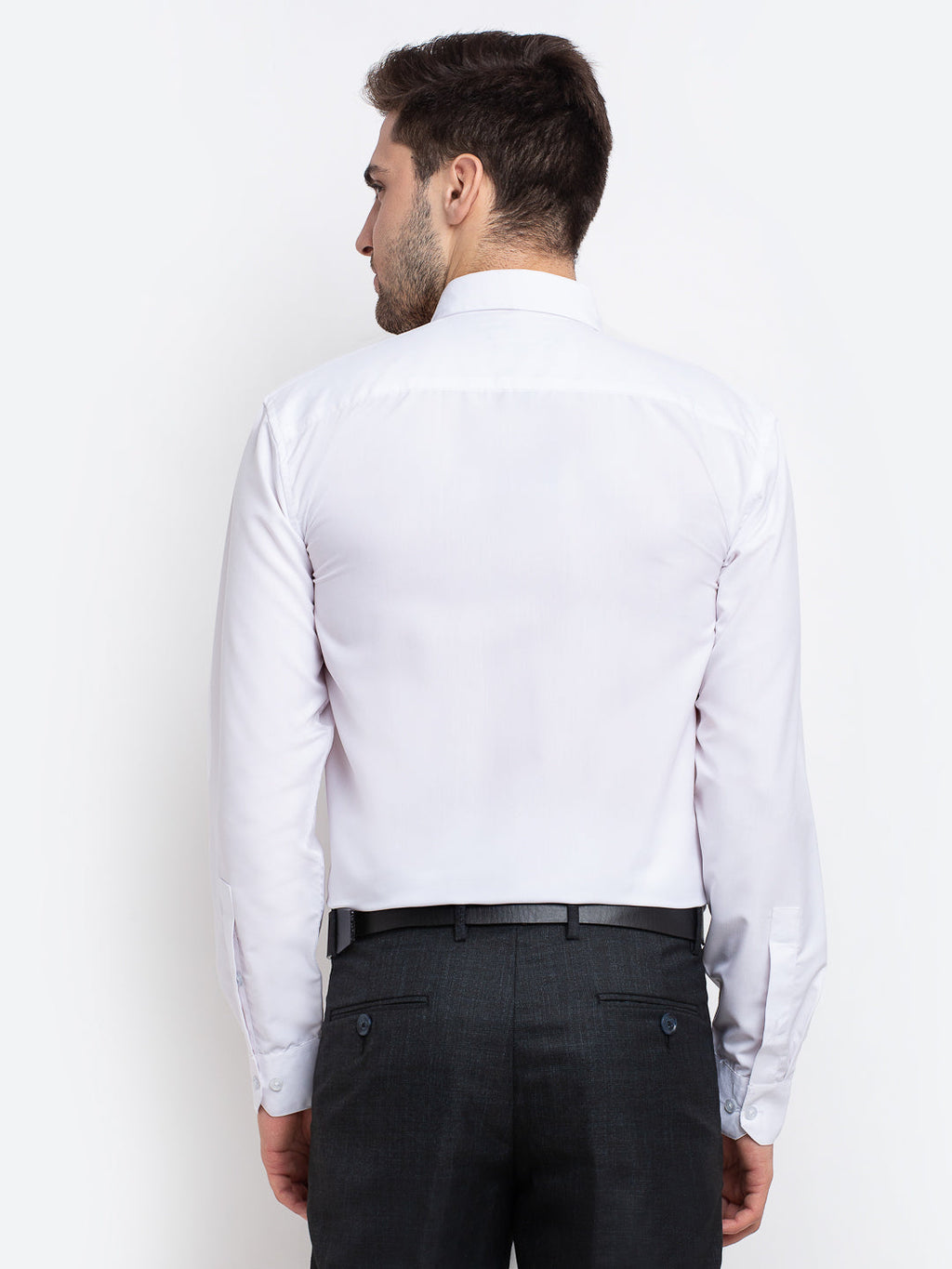 Jainish Men's Button Down Collar Cotton Formal Shirt - White | Grocsy