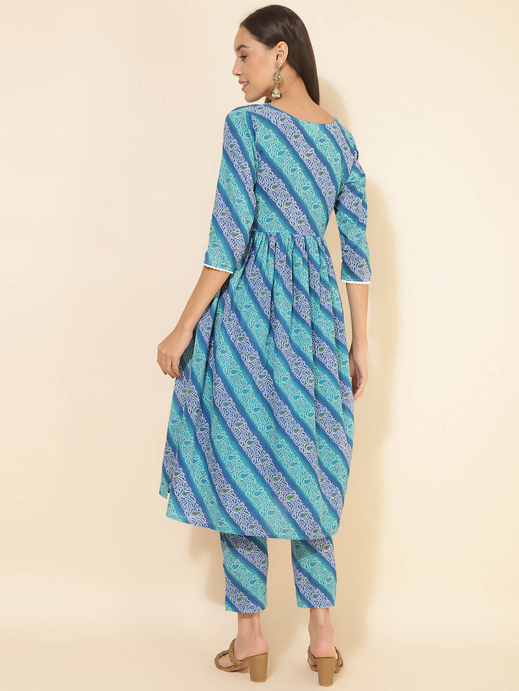 Janasya Women's Blue Cotton Bandhani Printed Casual Angrakha Co-ords | Grocsy