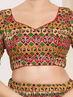 Joban Fashion Red Brocade Padded Blouse With Sweetheart Neck Elbow Sleeves | Grocsy