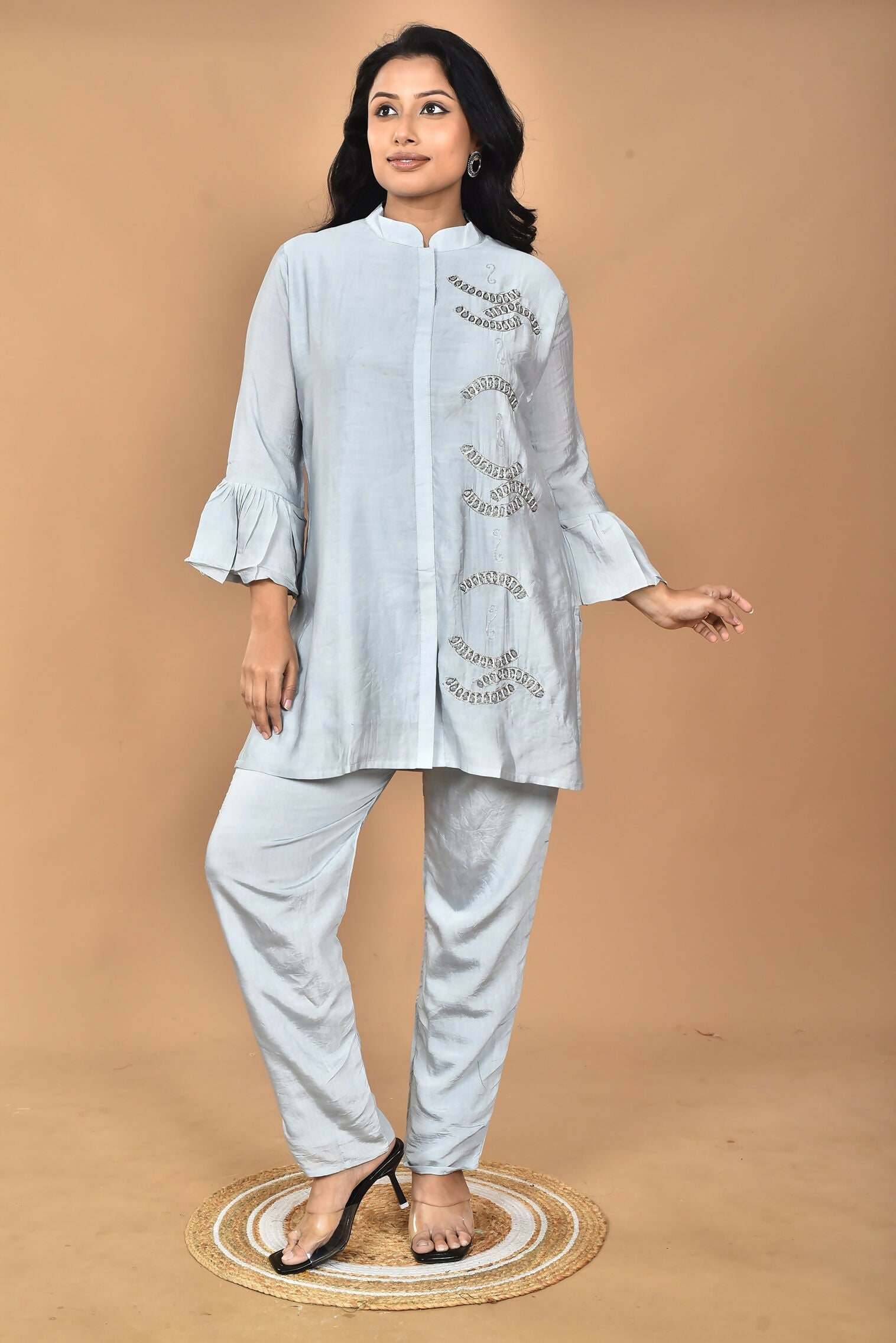 Morchari Women Hand Embroidery Co-Ords-Grey | Grocsy