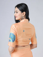 Vastranavya Peach Peacock Print Free Hand Ready to Wear Saree | Grocsy
