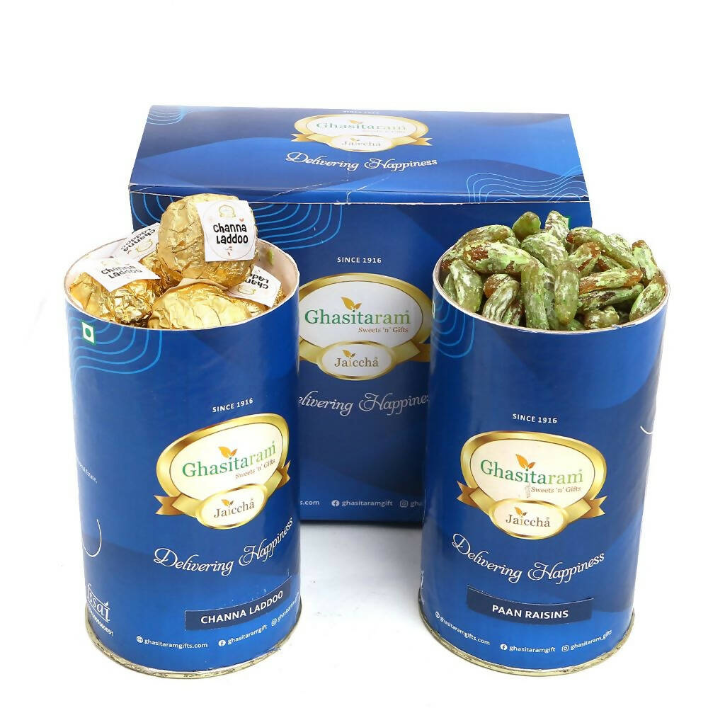 Ghasitaram Channa Laddoo and Paan Raisin Cans | Grocsy