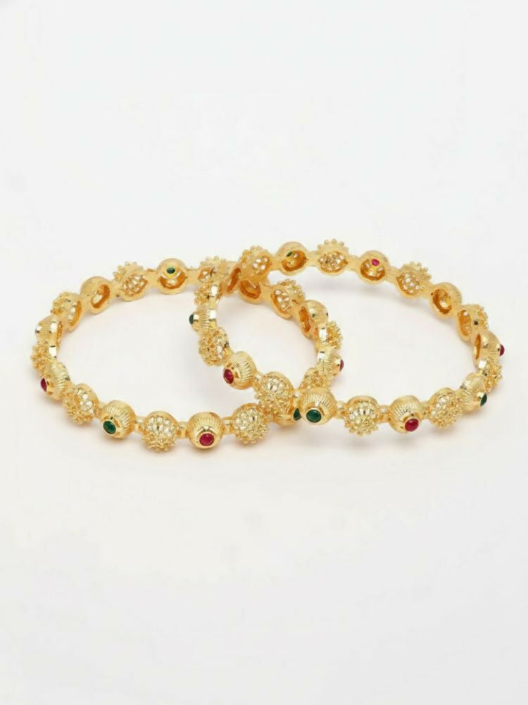 NVR Women Set of 2 Gold Plated Artificial Stone Bangle | Grocsy