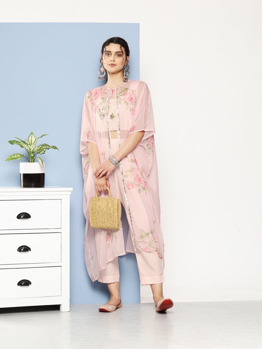 Ahalyaa Women Solid Crepe Co-Ords With Shrug | Grocsy