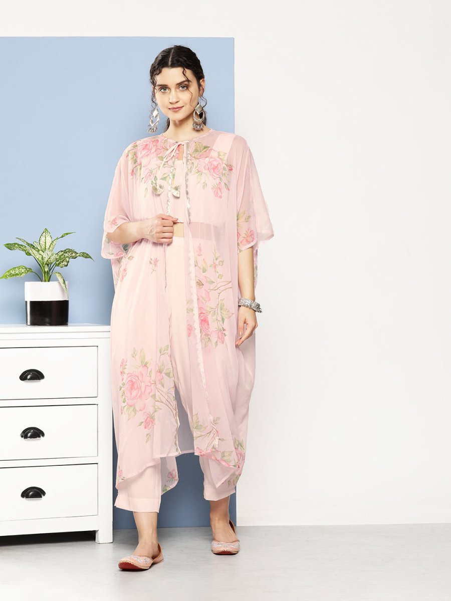 Ahalyaa Women Solid Crepe Co-Ords With Shrug | Grocsy