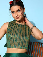 Ahalyaa Women Green & Gold-Toned Printed Co-ords | Grocsy