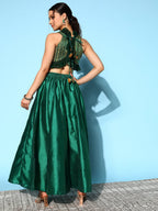 Ahalyaa Women Green & Gold-Toned Printed Co-ords | Grocsy