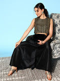 Ahalyaa Women Black & Gold-Toned Printed Co-ords | Grocsy