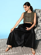 Ahalyaa Women Black & Gold-Toned Printed Co-ords | Grocsy