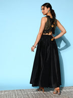 Ahalyaa Women Black & Gold-Toned Printed Co-ords | Grocsy
