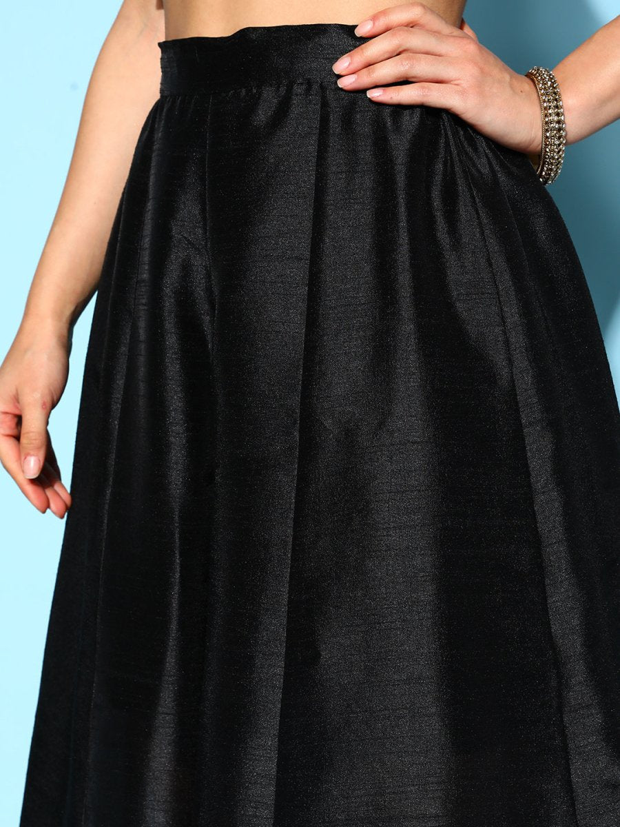 Ahalyaa Women Black & Gold-Toned Printed Co-ords | Grocsy