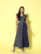 Ahalyaa Striped Top with Palazzos and Dupatta | Grocsy