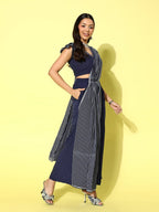 Ahalyaa Striped Top with Palazzos and Dupatta | Grocsy