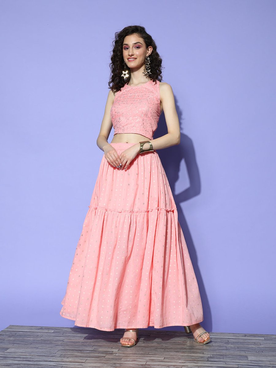 Ahalyaa Embellished Top with Skirt | Grocsy