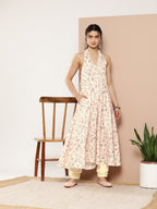 Ahalyaa Women Pink Floral Printed Empire Gotta Patti Kurta with Churidar | Grocsy