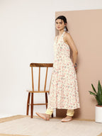 Ahalyaa Women Pink Floral Printed Empire Gotta Patti Kurta with Churidar | Grocsy